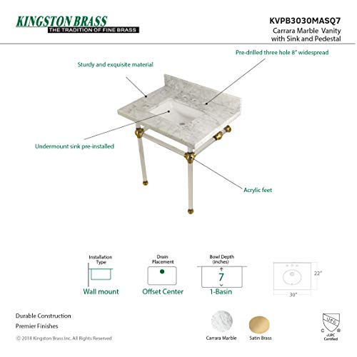 Kingston Brass Kvpb3030Masq7 30X22 Carrara Marble Vanity With Sink And Acrylic Feet Combo, Carrara Marble/Brushed Brass #TOP4
