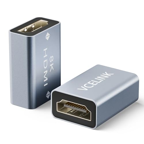 VCELINK HDMI Coupler 8K, HDMI 2.1 Female to Female Extension Adapter to Extend 2 Short Cables, Support 8K@60Hz / 4K@120Hz 120UHD, 3D, HDR, ARC Compatible with Laptop, PC, Monitor, Roku TV, 2 Pack