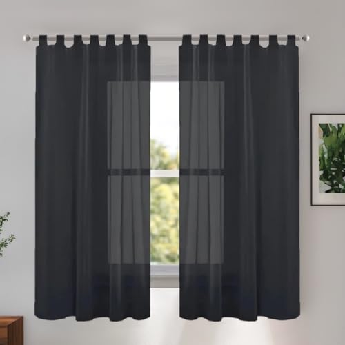 FaceYee Voilages semi-transparents imperméables d'extérieur pour balcon, fenêtre, porche, pergola, cabane, tonnelle, tonnelle, auvent avec passe-tringle - Un panneau (noir, 254 x 274 cm)