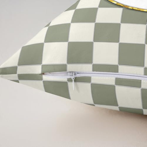 Image of Erosebridal Sage Green Checkered Throw Pillow Covers 20x20 Set of 2 Plaid Initial G Pillow Covers Personalized Monogram Cushion Cover Fashion Grids Gingham Pillow Cases for Couch Sofa