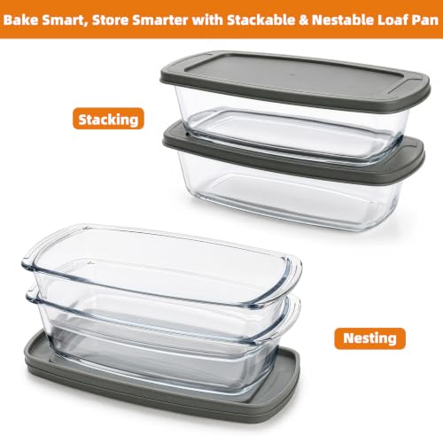 Yesland Glass Loaf Pans with Lids, 2 Pack, 1.9 Qt Borosilicate Baking Dish Set, Oven Safe to 500°F, 10.6x5.5x2.8 Inch, for Bread, Meatloaf, Lasagna by Yesland - Used condition - Image 3