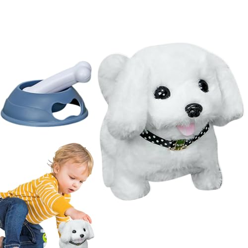 Renopfect Perro Robot electrónico, Robot Cachorro Realista - Juguete De Perro Robot Ladrador Relleno con Tazón De Comida | Juguetes del niño del Peluche, Juguete Interactivo del Perrito de la Felpa
