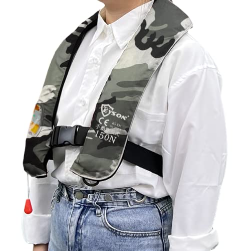EYSON ライフジャケット フローティングベスト ベストタイプ 首掛 肩掛けタイプ 救命胴衣 釣り 大人 手動膨張式 CE認証 男女兼用 海 川遊び 釣具 強浮力 白迷彩 6枚目