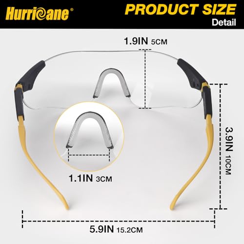 image for HURRICANE UV400 Safety Glasses, Clear Lens, Lightweight Protective Gog