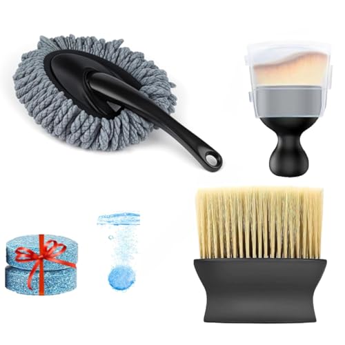 Image of Car Cleaning Kit, 4-Piece Set with Microfiber Duster, Car Desk Brush, Car Cleaning Brush and Glass Cleaning Tablets-car Cleaning kit Combo All in one.