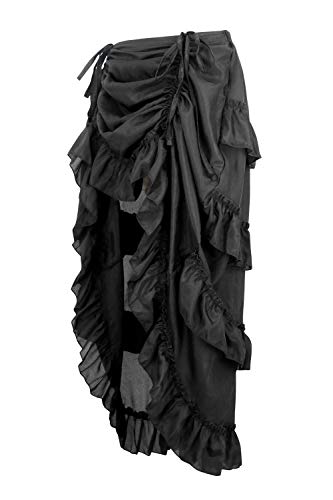 Charmian Women's Steampunk Gothic High Low Ruffle Cyberpunk Skirt Black Large #TOP1