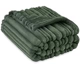 HOMRITAR Fleece Blanket for Baby Fuzzy Fluffy Warm and Lightweight Reversible Stripes Design Toddler Bed Blanket for Nursery Home Decor, 30 x 40 Inches, Forest Green