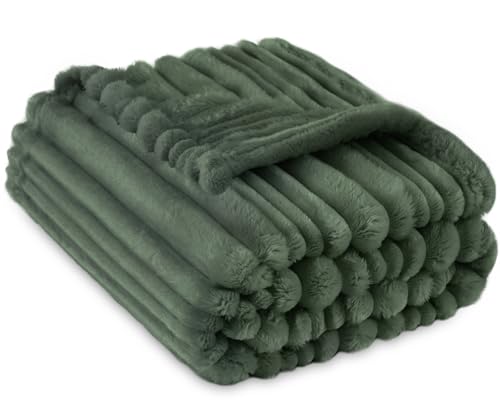 HOMRITAR Baby Fleece Blanket 30x40 Inches - Soft Fluffy Plush Swaddle for Infant & Toddler, Reversible Striped Crib Blanket, Nursery Décor, Travel Essential (Forest Green)