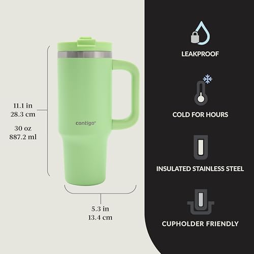 Image of Contigo Streeterville Leak-Proof, 30oz Tumbler, Cold for up to 29 hours, Stainless Steel, Cucumber