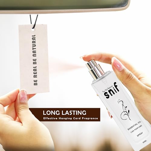 Image of Spray Car Perfumes with Essential Oils Fragrance in Glass bottle with 2 Hanging Tags | Car Air Fresheners 50ml (White Oudh)