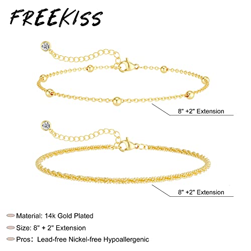 Image of Freekiss Sterling Silver Ankle Bracelets for Women: Dainty Layered Waterproof Anklet for Women Adjustable Womens Anklet Set Stackable Figaro Beaded Cuban Link Anklets Beach Jewelry for Women