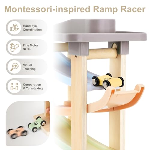 Joyreal Montessori Toddler Toys for 1+ Year Old Boys Girls Wooden Car Ramp by Joyreal - Used condition - Image 4