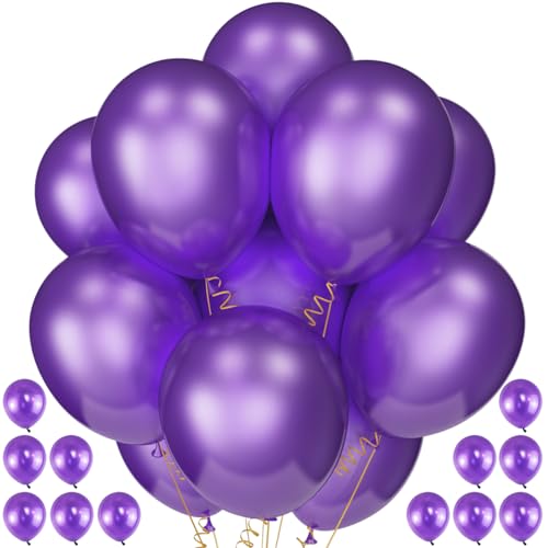 Image of 120 Pack Pearl Purple Balloons, Bright 12 inch Royal Purple Latex Party Balloons for Birthday Wedding Baby Shower Halloween.
