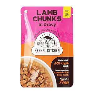 Kennel Kitchen Lamb Chunks in Gravy, 130g (Pack of 1) | Wet Dog Food for Adult & Puppy | Dog Food Gravy with Regionally Sourced Fresh Lamb | Free from Artificial Colours & Preservatives