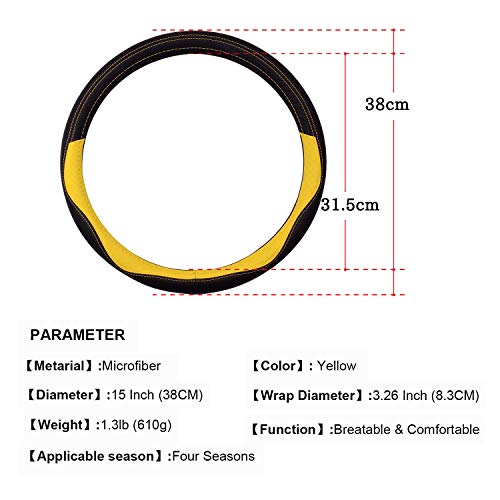 Winpower Car Steering Wheel Cover Microfiber Leather Universal 15 Inch For Car Truck Suv,Yellow #TOP3
