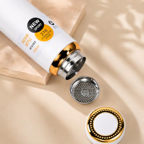 Image of 316 Stainless Steel Water Bottle 1 Litre | Hot & Cold | Durable & Leak-Proof | For Office, Home, Kids, School For Women Men | 1000ml water bottle | Pearl White