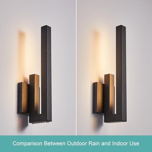 Image of Tarentlight 15 inch Ht Modern Minimalist Linear Outdoor Wall Light,3000K 13W Integrated LED,Textured Black Anti-Rust Metal,Wet Rated for Exterior House, Porch & Patio,Garage,Yard Front Door,Garden.