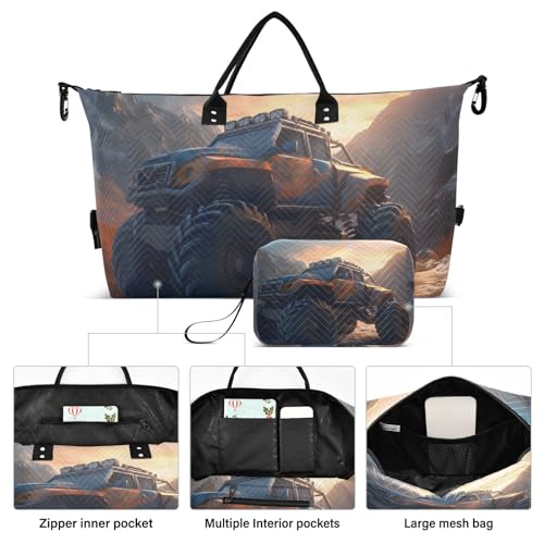 Large Travel Duffel Bag, Truck Standing Sports Tote Gym Bag, Shoulder Weekender Overnight Bag for Women Men, Carry On Luggage with Toiletry Bags2