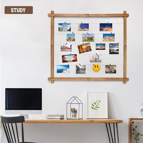 Picture Frames Collage,Photo Display Board With Clips,Hanging Picture Wall Decor for Graduation Letter Postcard Greeting Card Organizer Holder,Metal Bead String,Pine,Upgraded,Large(Carbonized Brown) by PHOENANCEE - Used condition - Image 4