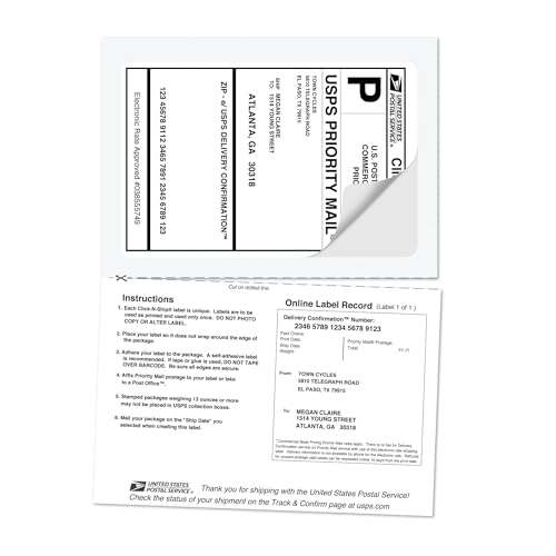 Avery Printable Shipping Labels with Paper Receipts, 5-1/16" x 7-5/8", White, 50 Blank Mailing Labels (5127)