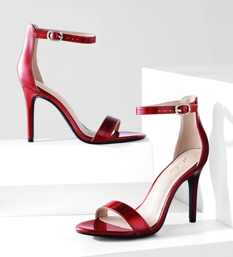 Image of Ankis High Heels for Women 4 Inches, Black Nude Gold Stiletto Heels Open Toe Ankle Strap Heeled Sandals for Dressy Wedding Party