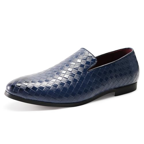 Cloudstyle Mens Checkered Woven Loafers Pointed Toe Slip-On Formal Wedding Shoes Casual Smoking Slipper
