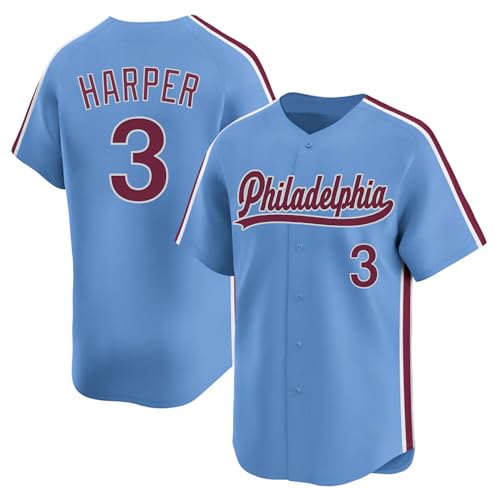 Custom Mens/Women/Youth Philadelphia Blue Bryce Harper Baseball Stitched T-Shirt for Sports Fan