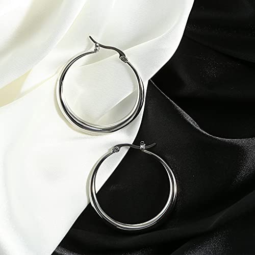Plain Big Titanium Hoop Earring Charms Jewelry Hypoallergenic For Sensitive Ears, Large Round Earring Hollow Lightweight High Polished, Pure Titanium Earring For Women #TOP5