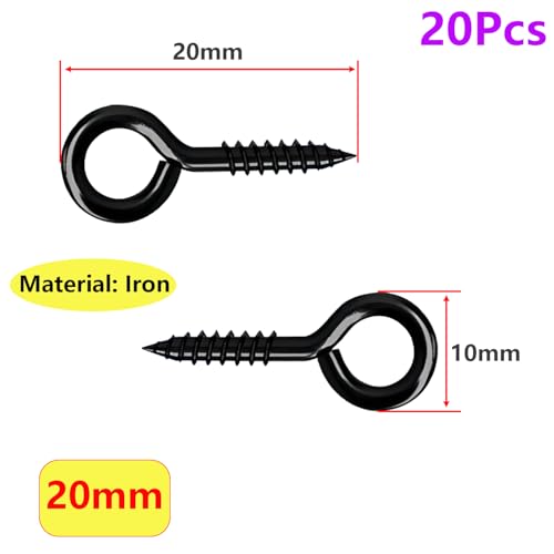 Qrity Pack of 20 Eye Screws 20 mm, Screw Ring, Small Ceiling Hook, Ring Screws, Q Type Screw Hooks, Eyelet Screws, Black - Image 2