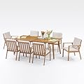 SEEHILL 9 Pieces Patio Dining Set for 8, Outdoor Aluminum Dining Furniture Set with Umbrella Hole, Modern All-Weather Outdoor Patio Table Sets with 8 Chairs and Table for Deck Garden Poolside, Teak