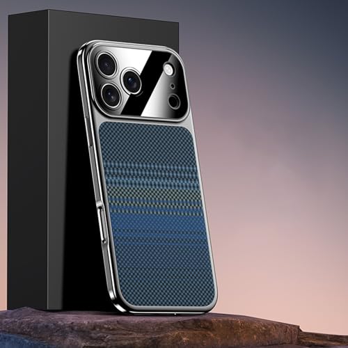 Coque cuir iPhone 16 Pro Max bleue rigide premium plaquée élégante