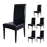 Hooshing 6 Pack Waterproof Dining Chair Covers PU Leather Stretch Chair Protector Parsons Chair Slip