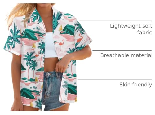 Image of Cromoncent Mommy and Me Matching Hawaiian Outfits Girls & Womens Hawaiian Shirts Tropical Button Down Shirts