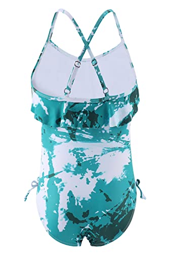 Image of Girls One Piece Swimsuits Halter Bathing Suits Summer Ruffler Swimwear 2-14 Years