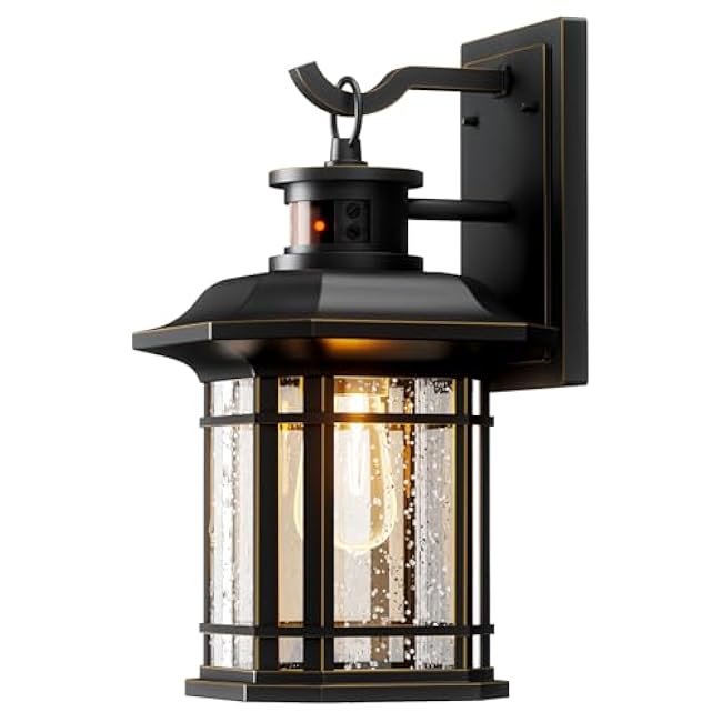 Motion Sensor Outdoor Lights, Dusk to Dawn Outdoor Lighting, Exterior Light Fixtures with 3 Working Modes, Wall Mounted IP65 Waterproof Lights for House Porch Patio, Black (Gold Trim)