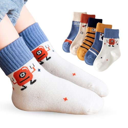 Baby Boys Girls Socks - Cotton Crew Toddler Socks With Fun Pattern Design - Pack of 5 Pair 1-5 Years