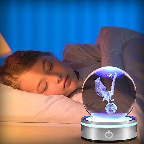 Pinyan Eagle Gift 3D Crystal Ball With Led Light Base Unique Decor Glass Figurine Lamps Laser Engraved Nightlight For Best Friend Eagle Lovers Keepsake Paperweight #TOP5