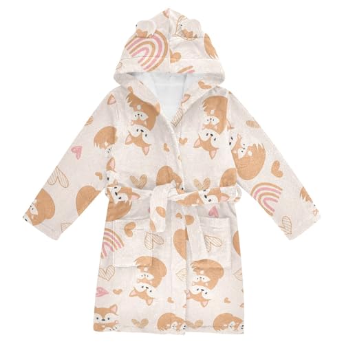 WIFIU Toddler Baby Hooded Bathrobe for Boys Girls Cute Animals Foxes Cartoon Printed, Soft Plush Bath Towel Robe with 2 Pockets for 7-9 Years