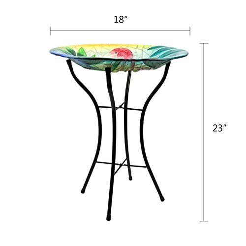 HONGLAND Outdoor Glass Birdbath Flamingo Bird Feeder Bowl with Metal Stand for Garden,Lawn,Backyard,Porch - Thumbnail 2