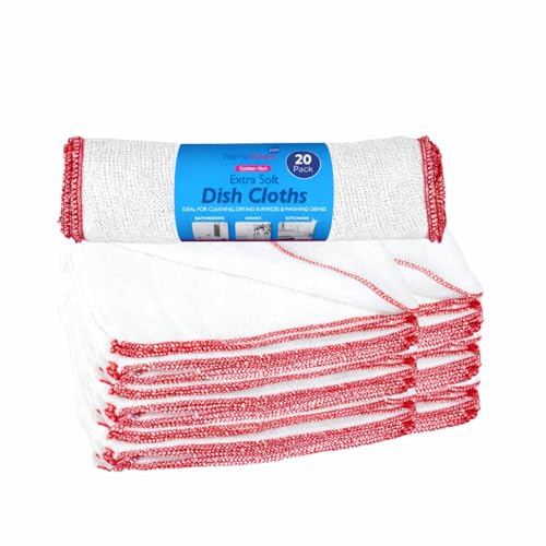 HOMESHOPA Cotton Dish Cloths, 20 Pack White Soft Super Absorbent Home Kitchen Cleaning Scrubbing Washing Up Dishcloths, Washable & Reusable Tea Towels for Cleaning, Drying Surfaces, Washing Dishes