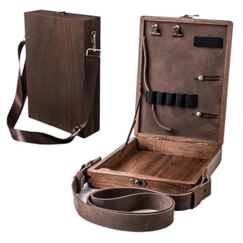 Multifunctional Wooden Artist Messenger Box, Handmade Crossbody Sketch Bag, Portable Painting Tool Storage for Brushes, Pens, and Outdoor Plein Air Painting, Travel Easel and Art Supply Organizer