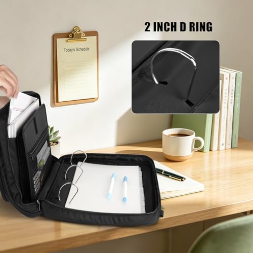 Image of LLi Cufite Zippered Binder Bag,3 Ring Binder with Multi-Pocket - 500 Sheet Capacity, Up to 14 inch Laptop and Tablet, Detachable Backpack Straps & Shoulder Use for School and Offices(Black)