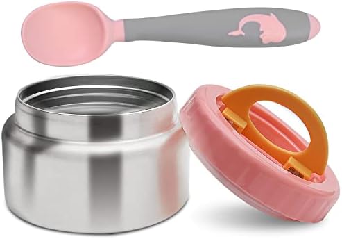 CocoMeiwei Thermos for Hot Food Kids, Insulated Container for Cold Drinks 8 oz, Stainless Steel Wide Mouth Lunch Soup Thermos for School With Silicone Bendable Spoon, Vacuum Leak-Proof Food Jar