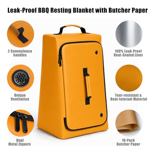 Image of BBQ Blanket for Resting Meat, 270 Opening Leak-Proof Insulated Meat Resting Bag with Butcher Paper, BBQ Brisket Blanket for Pork Shoulder /Steak /Turkey, Smoker Grilling Accessories Gifts for Men /Dad