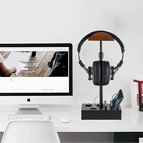 Castlelife Headphone Stand Desktop Gaming Headset Holder With 2 Ac Outlets And Usb C&A Ports, Charging Station&Phone Stands, Height Adjustable Wood Earphone Table Game Accessories For Desktop Gamer #TOP2