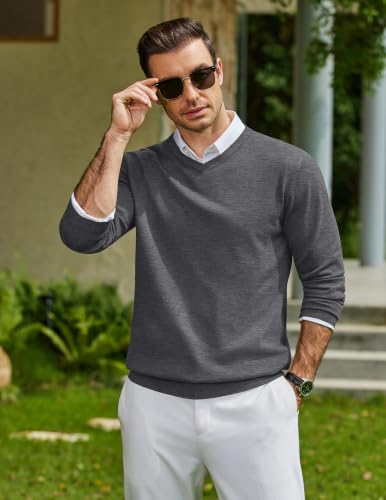 Image of COOFANDY Mens Casual V Neck Sweater Knit Slim Fit Long Sleeve Pullover Top
