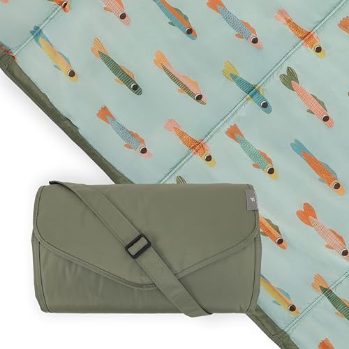 Image of Little Unicorn 5'x5' Outdoor Family Picnic & Beach Blanket | Durable & Water-Resistant Fabric | Compact Fold & Easily Wipes Clean | Zipper Pocket (Minnow Pond)