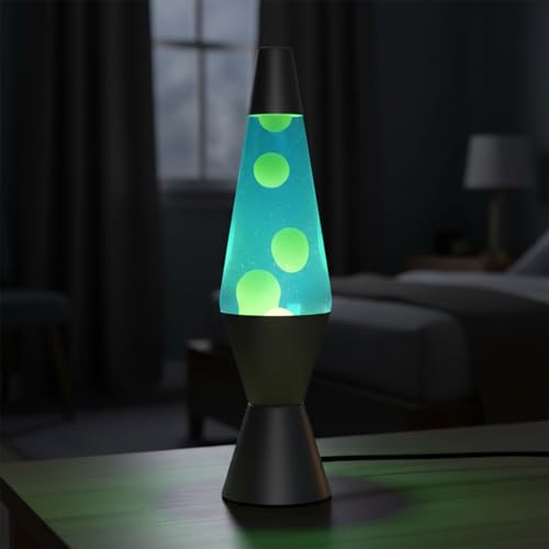 Image of KARP 14.5 Inch Lava Lamp (Blue Water & Green Lava) | Silver Base, Metal & Glass | 220-240V 50Hz | R39 E14 25W Bulb | Run by Plug with Inline Switch | Ambient Night Lamp & Gift for Home Decor & Office