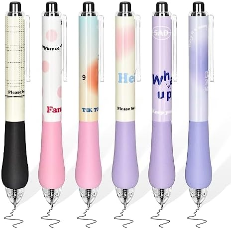 Temiary 6Pcs Cute Kawaii Gel Ink Pens, Retractable Quick Dry Fine Point 0.5mm Black Ink Rolling Ball Gel Pen, Comfortable Smooth Writing Aesthetic Pens for Home School Office Supplies