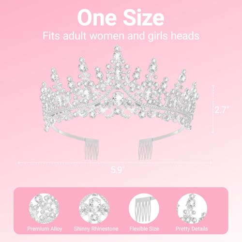 Birthday Tiara and Crown with Sash, Birthday Tiara for Women Birthday Party (Silver)